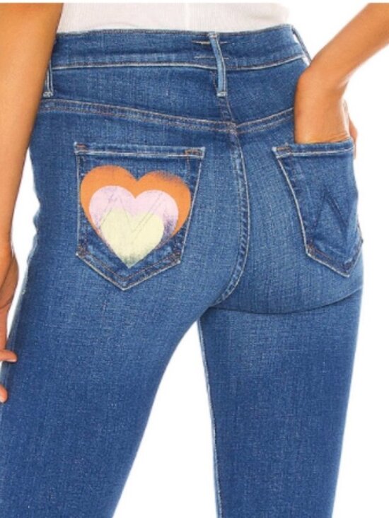 MOTHER Denim - MOTHER The Super Stunner Ankle Jeans Double Vision Heart Pocket Boho HTF Sz 34